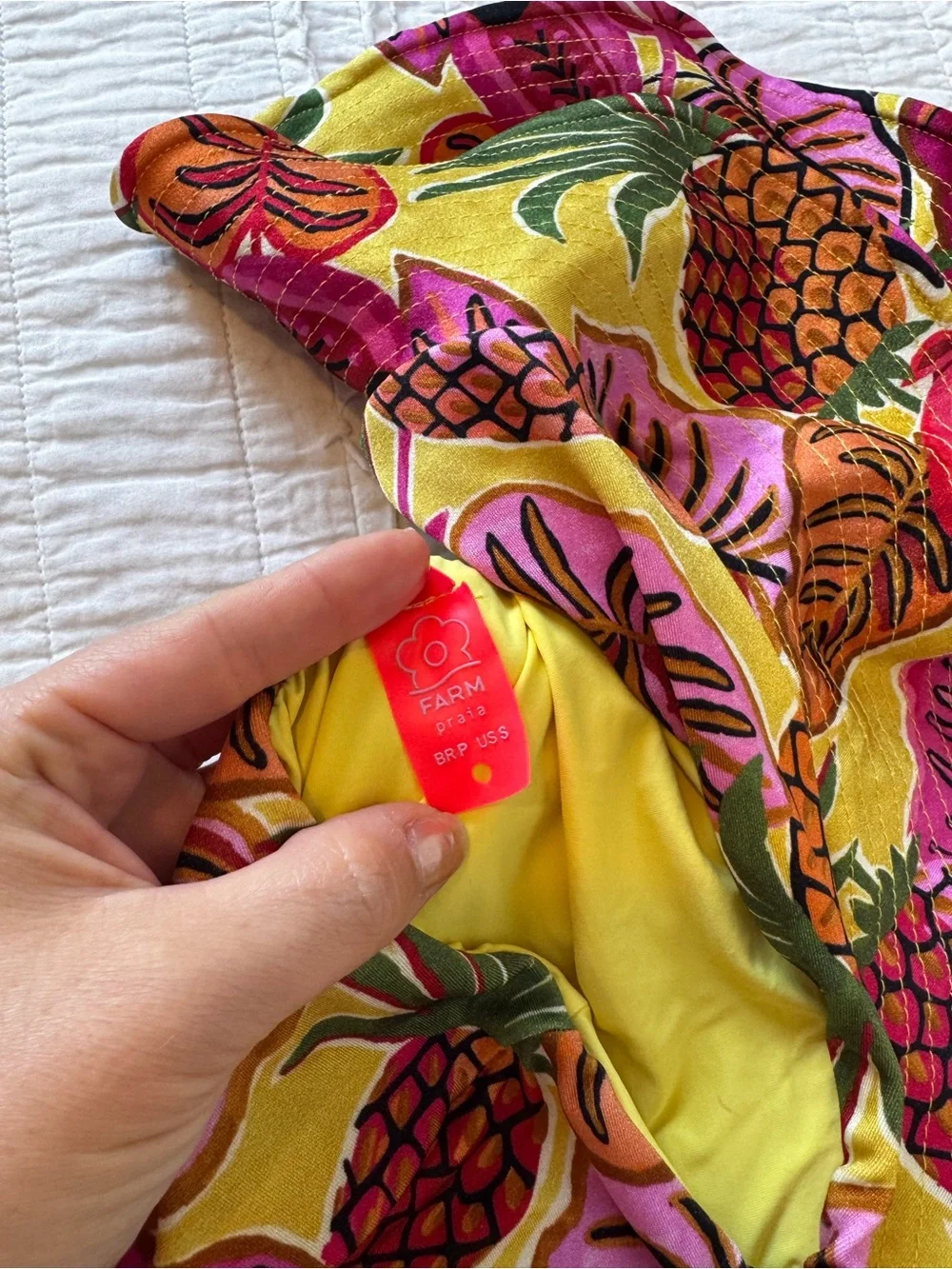 FARM Rio Fruit Dream One Shoulder Ruffle Swimsuit Bikini S Pineapple Tropical